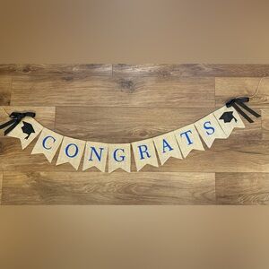Graduation Burlap Banner with Blue Letters